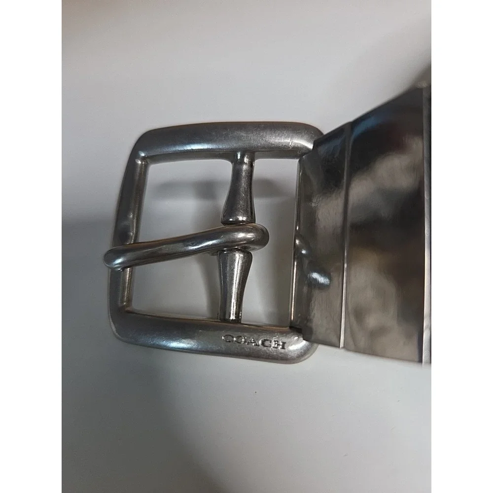 Coach Black Brown‎ Reversible Leather Belt Sz 42 Silver Buckle 69900